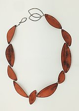 Flame Red Folded Leaf Necklace by Paulette Werger (Silver Necklace)