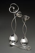 Water Lily Lotus Serving Set by Paulette Werger (Silver Serving Utensil)