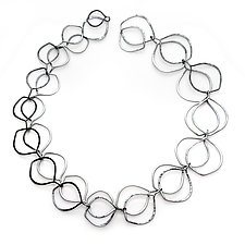 Double Petal Oxidized Link Chain Necklace by Paulette Werger (Silver Necklace)