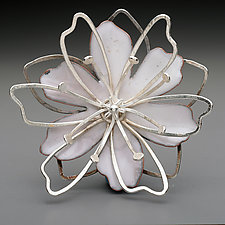 White Kinetic Flower Brooch by Paulette Werger (Silver Brooch)