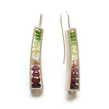 Slender Wedge Earrings in Watermelon Colors by Ashka Dymel (Silver & Stone Earrings)