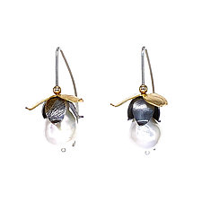 Dede Trillium Pearl Earrings by Molly Dingledine (Gold, Silver & Pearl Earrings)