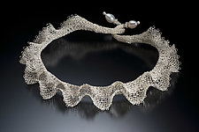 Woven and Nested Double Ruffled Lace Collar by Cheri Dunnigan (Silver & Pearl Necklace)