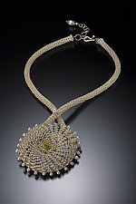 Woven Sundial Medallion Necklace 2 by Cheri Dunnigan (Gold, Silver & Pearl Necklace)