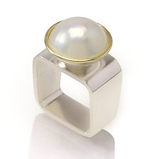 Square Ring: White Mabe by Gabriel Ofiesh (Gold, Silver & Pearl Ring)