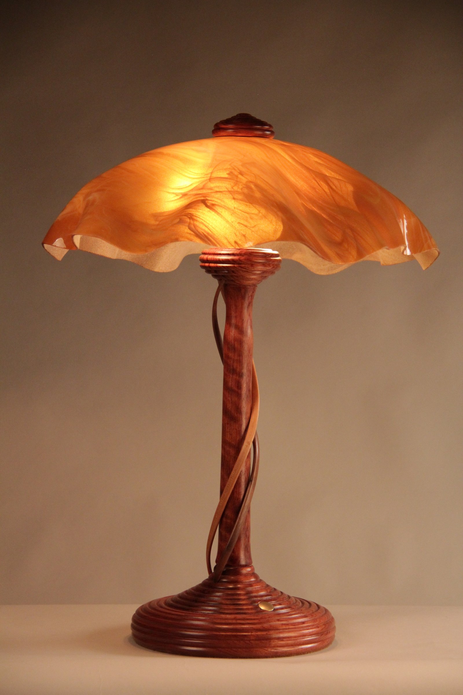 Bubinga Ridge Table Lamp With Cherry, Dark Wood Lamp Base