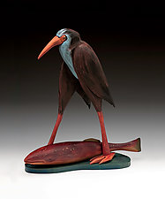 Walking Bird with Fish by Dona Dalton (Wood Sculpture)