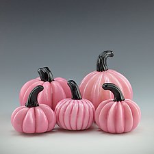 Five Mini Pink Pumpkins by Donald Carlson (Art Glass Sculpture)