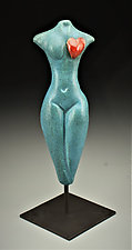 Loving Heart/Blue by Cathy Broski (Ceramic Sculpture)