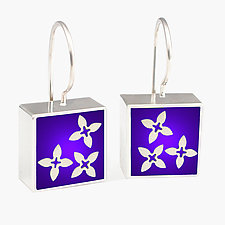 Square Purple Clover Earrings by Victoria Varga (Silver & Resin Earrings)