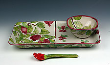 Pomegranate/Cranberry Dip Set with Spoon by Peggy Crago (Ceramic Serving Piece)
