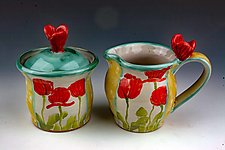 Poppies Sugar and Creamer Set by Peggy Crago (Ceramic Serving Piece)