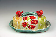 Poppies Butter Dish with Lid by Peggy Crago (Ceramic Butter Dish)
