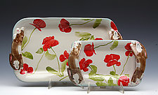 Rabbit and Poppies Tray by Peggy Crago (Ceramic Tray)