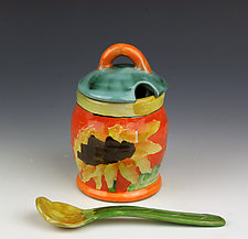 Sunflower Small Jar with Spoon by Peggy Crago (Ceramic Jar)