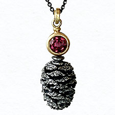 Rhodolite Garnet and Pine Cone Necklace by Susan Barth (Gold & Silver Necklace)