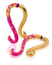 Double-Sided Pink and Gold Large Swirl Earrings by Shana Kroiz (Gold & Enameled Earrings)
