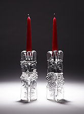 Pair of Three-Sided Candlesticks by Joel and Candace Bless (Art Glass Candleholder)