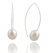 Pearl on Silver Wire Earrings by Claudia Endler (Silver & Pearl Earrings)