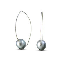 Silver Gray Pearl Hoop Earrings by Claudia Endler (Silver & Pearl Earrings)