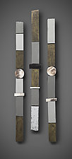 Large Story Sticks in Green and Gray by Rhonda Cearlock (Ceramic Wall Sculpture)