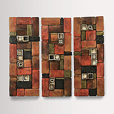 Hidden Treasure Panel Triptych by Rhonda Cearlock (Ceramic Wall Sculpture)