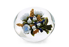 Berkshire Blue Flowers and Blueberries by Clinton Smith (Art Glass Paperweight)