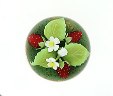 Strawberries and Blossoms Miniature Paperweight by Clinton Smith (Art Glass Paperweight)