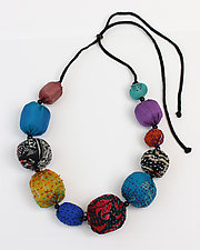 Rainbow Silk Kantha Convertible Necklace by Mieko Mintz (Silk Necklace)