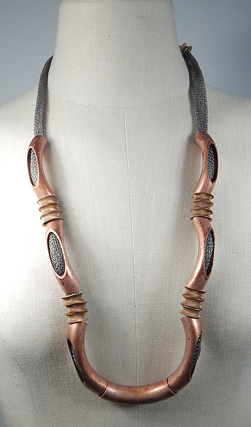 Curved Copper Tube and Industrial Metal Necklace