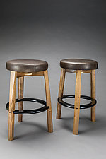 Wood and Leather Bar Stool by Todd Bradlee (Wood and Leather Stool)