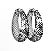 Large Oval Snake Skin Hoops by Rachel Atherley (Silver Earrings)