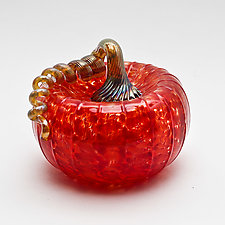 Gold Stem Pumpkin - Red by Bryan Goldenberg (Art Glass Sculpture)