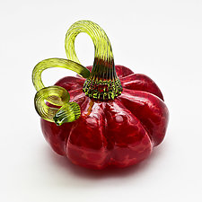 Green Stem Pumpkin - Red by Bryan Goldenberg (Art Glass Sculpture)