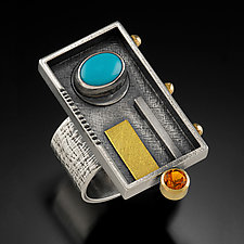 Rectangular Turquoise Ring by Michele LeVett (Gold, Silver & Stone Ring)