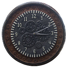 Gears Ceramic Wall Clock in Steel and Rust Glazes by Beth Sherman (Ceramic Clock)