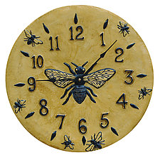 Honeybee Wall Clock in Light Yellow Glaze by Beth Sherman (Ceramic Clock)