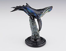 Small Humpback Whale on Glass Base by Paul Labrie (Art Glass Sculpture)