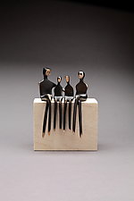 Family of Four Conversation Mounted on Limestone by Yenny Cocq (Bronze Sculpture)