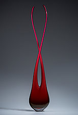 Vermilion Double Neck with Twist by Ryan Selby (Art Glass Sculpture)