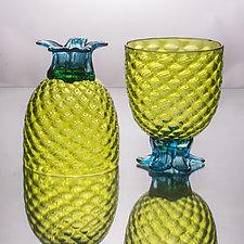 Pair of Small Pineapple Glasses by Andrew Iannazzi (Art Glass Drinkware)