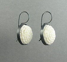 Seed Pearl Beaded Earrings in Oxidized Sterling Bezels by Julie Long Gallegos (Beaded Earrings)