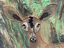 Two Deer near Beaver Lodge by Diana Arcadipone (Mixed-Media Wall Hanging)