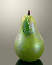 Green Venetian Pear by Orient & Flume Art Glass (Art Glass Paperweight)