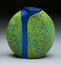 Green Cascade Vase with Blue Interior by Thomas Spake (Art Glass Vase)