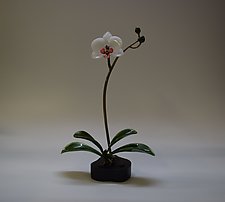 White Orchid Flower by Hung Nguyen (Art Glass Sculpture)