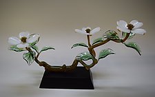 White Dogwood Three Blossom by Hung Nguyen (Art Glass Sculpture)