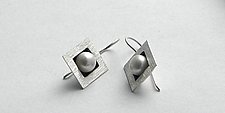 Square Pearl Earrings by Laurette O'Neil (Silver & Pearl Earrings)
