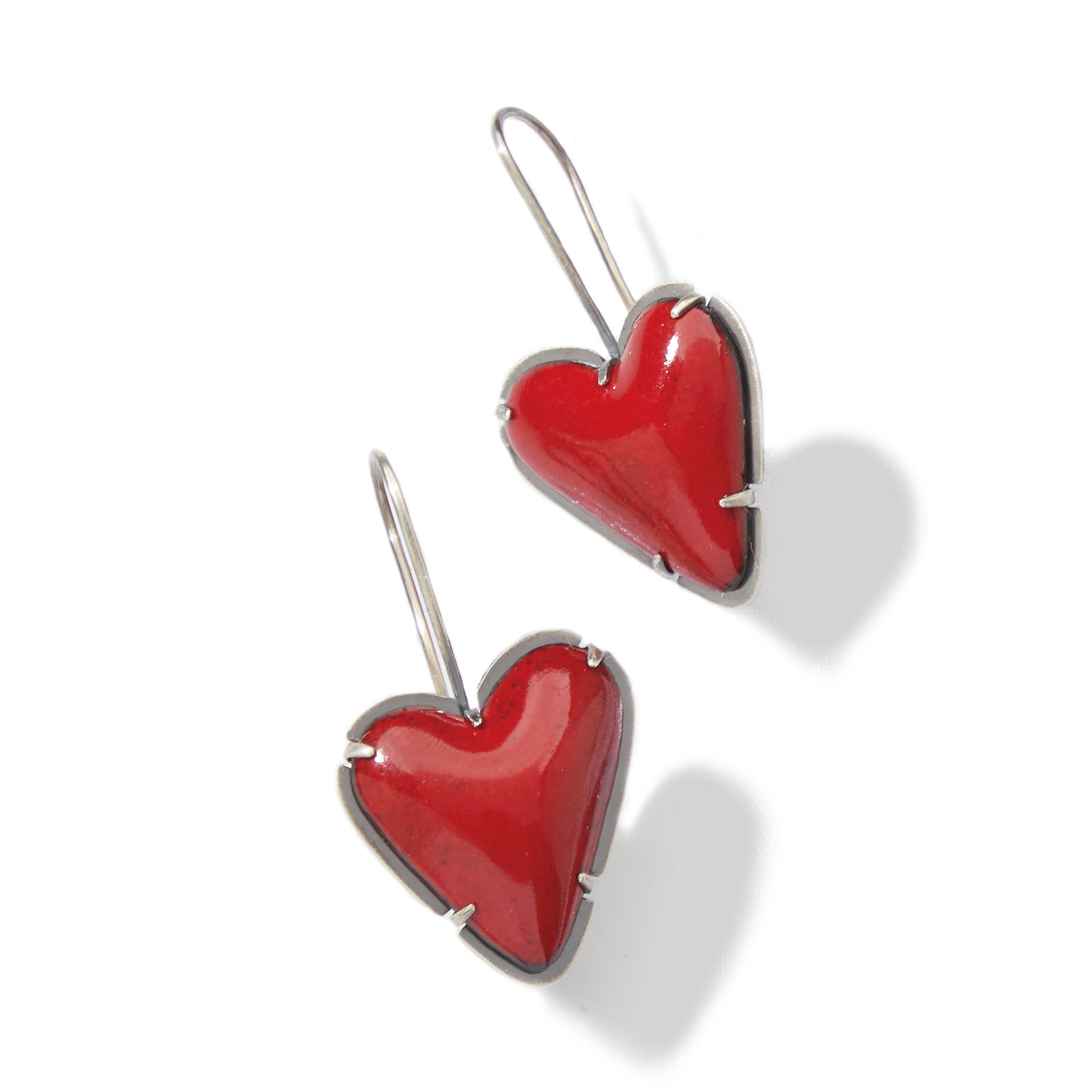 Asymmetrical Enamel Heart Earrings by Lisa Crowder (Silver & Enamel ...