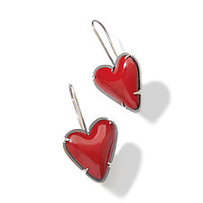 Asymmetrical Enamel Heart Earrings by Lisa Crowder (Silver & Enamel Earrings)